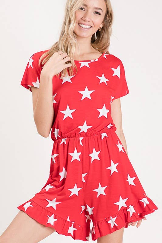 HEIMISH - Wholesale Romper - Women's - SP1030-15 PLUS SHORT SLEEVE ROUND NECK STAR PRINT ROMPER15