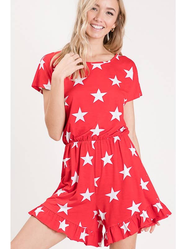 HEIMISH - Wholesale Romper - Women's - SP1030-15 PLUS SHORT SLEEVE ROUND NECK STAR PRINT ROMPER15