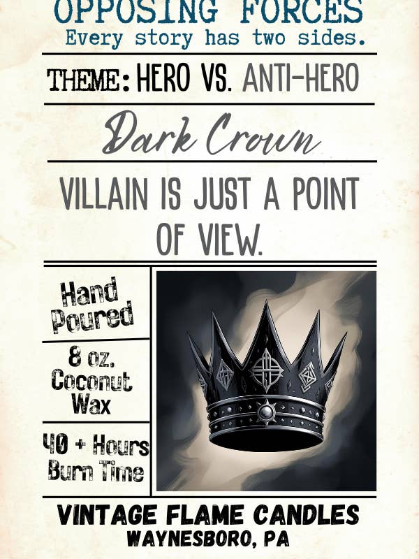 Mörk Krona (Anti-Hjälte) - Motstridiga Krafter Kollektion för wholesale av The Vintage Flame Candles