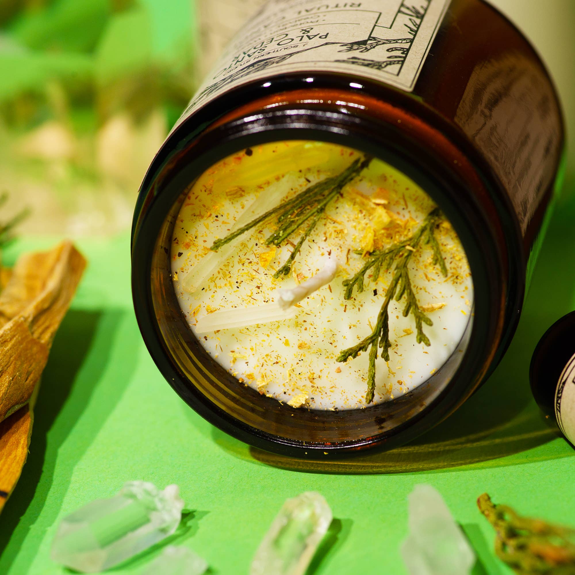 J. Southern Studio - Wholesale Jar/Filled Candle - 4 oz. Palo Santo & Cedar Ritual Candle with crystals2