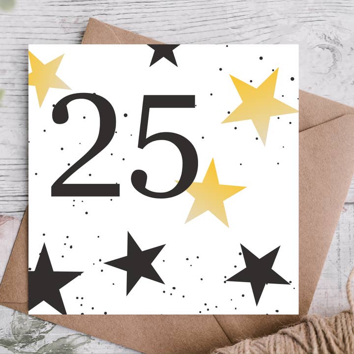 25th Gold Star Pattern Birthday Card for wholesale by Highgrove Cards