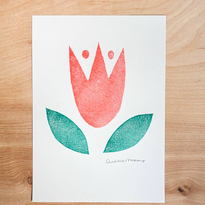 "Tulip Shapes" Handmade Linocut Print for wholesale by Andrea Morris Photography