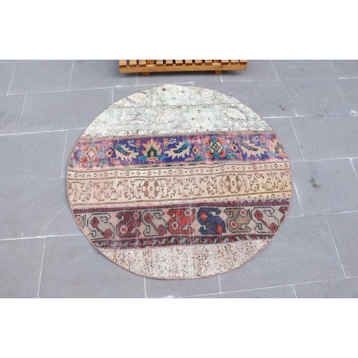 The Loom Wholesale - Wholesale Rug Pad - Vintage 3,6x3,6 ft Rug, Turkish Rug, Blue Geometric with floral elements Wool Rug2