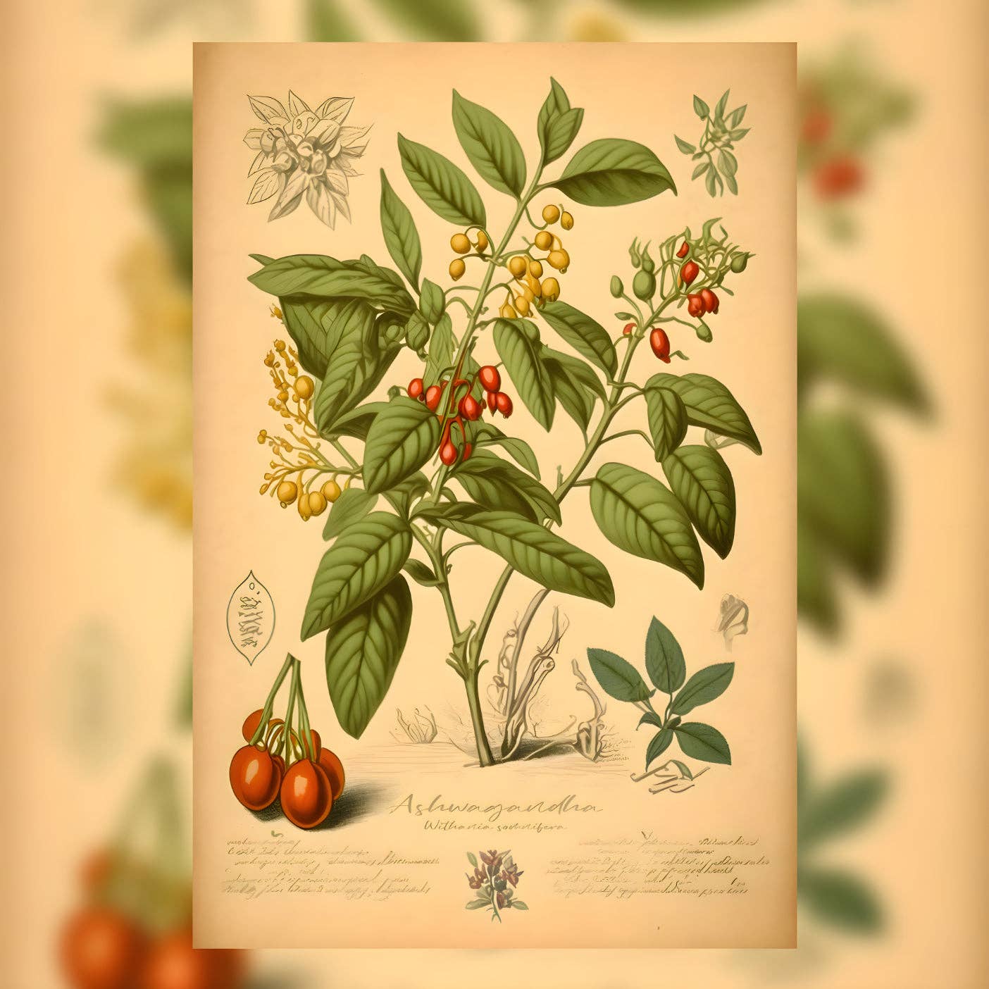 Print Pothecary - Wholesale Art Print - Light Ashwagandha Canvas Print - Herbal Art for Home or Office - Apothecary Decor1