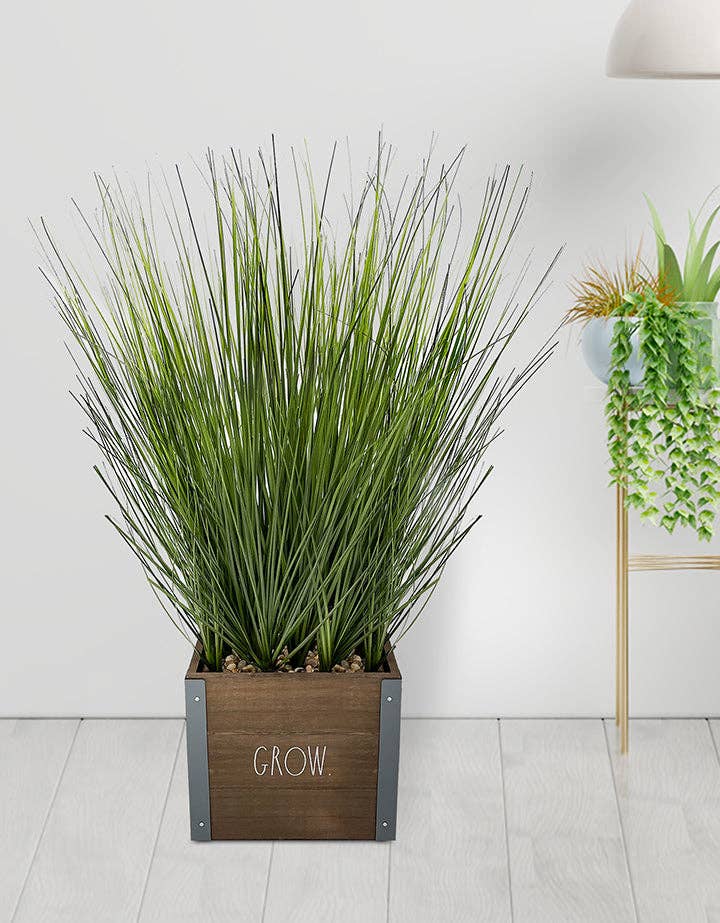 DesignStyles Home - Wholesale Artificial Plant - Rae Dunn “Grow” Artificial Grass Plants with Wooden Planter1