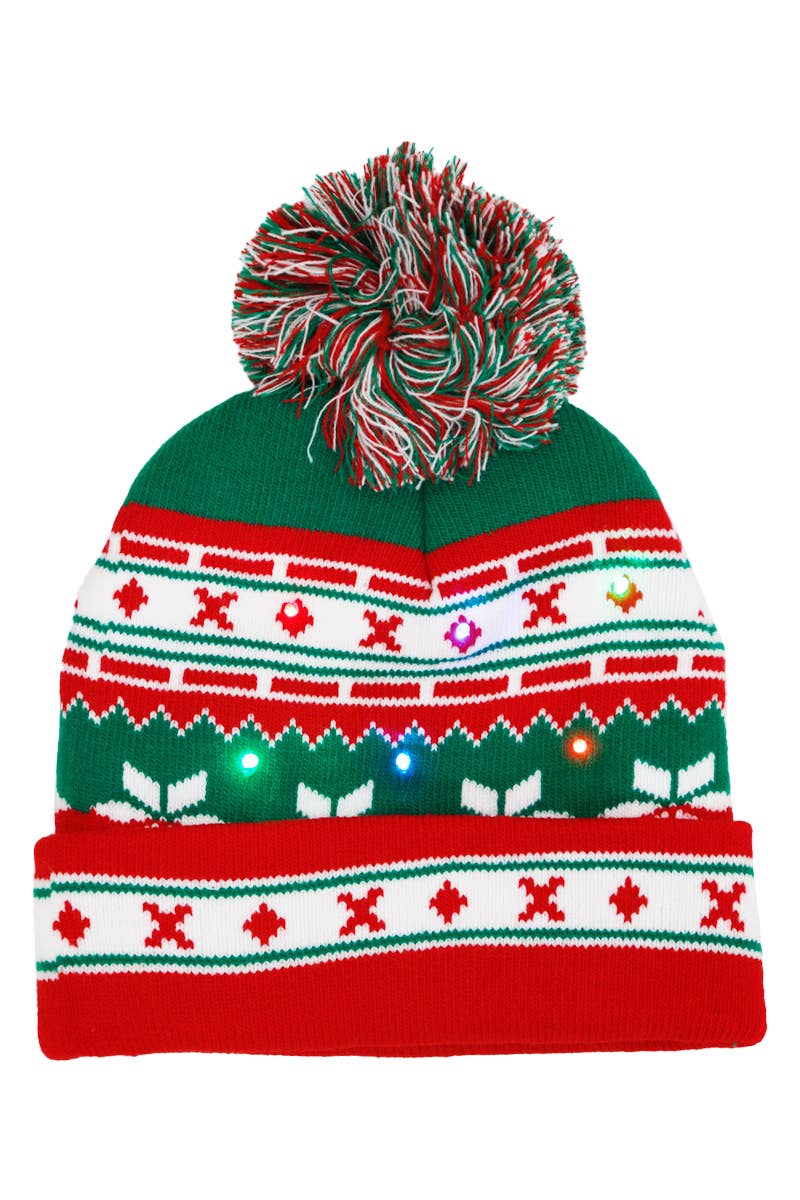 Cap Zone - Wholesale Beanie - Kids - Toddlers Christmas LED Light-Up Cuffed Beanie16