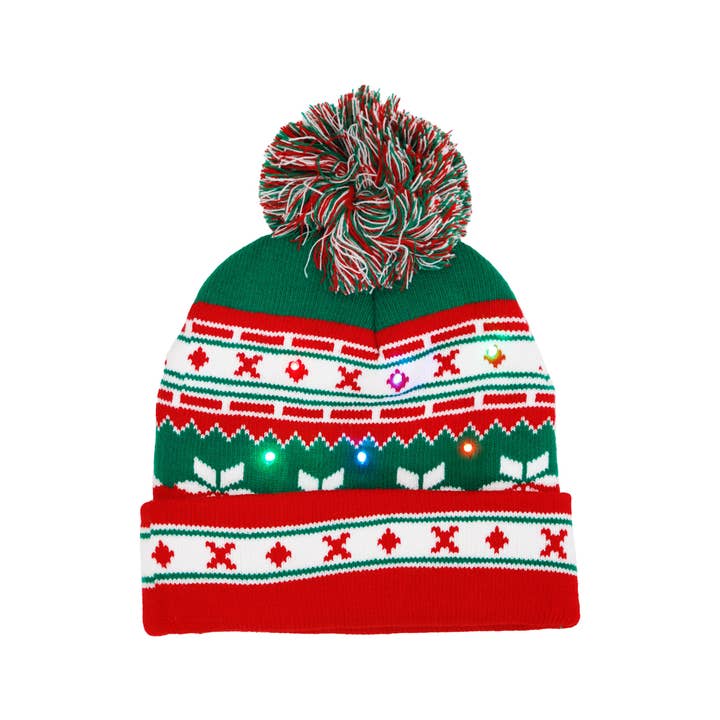 Cap Zone - Wholesale Beanie - Kids - Toddlers Christmas LED Light-Up Cuffed Beanie16