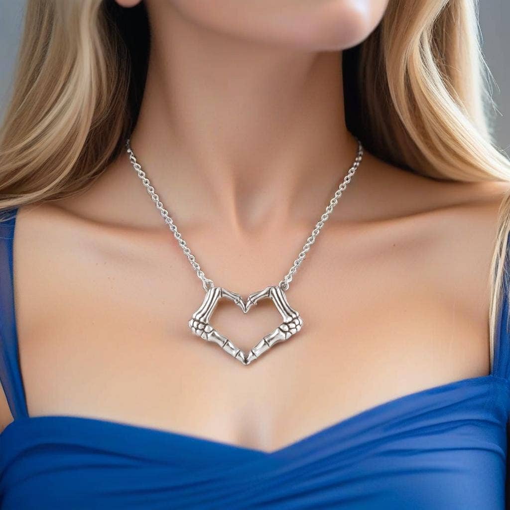 Controse – wholesale Hänge-/berlockhalsband – Controse Skeleton Hand hjärta halsband - Jag älskar dig till döds1