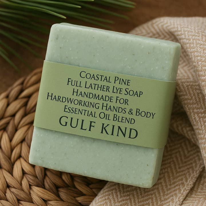 Coastal Pine Full Lather Lye Soap – Hardworking Hands Bar, Pine Soap, Kitchen Sink Soap, Heavy Duty Hand Cleaner, Handmade Bar Soap for wholesale by Gulf Kind