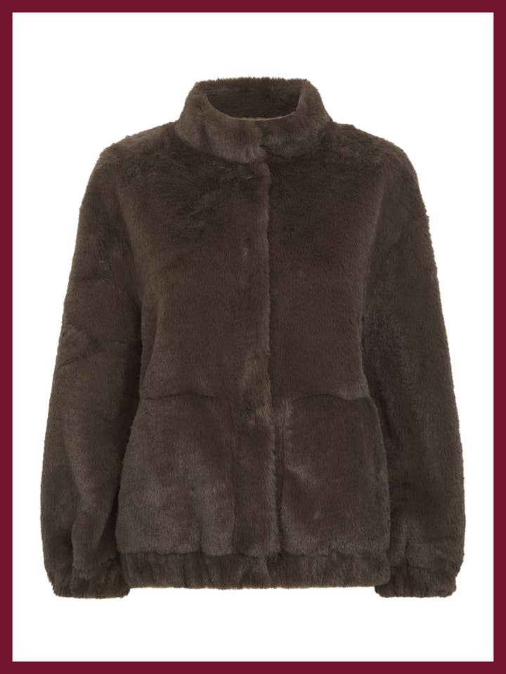 Aubrey Faux Fur Jacket In Khaki for wholesale on Faire5