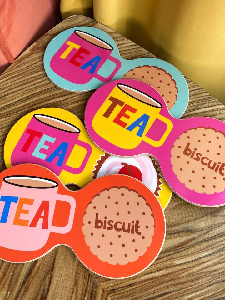 Tea and Biscuits Double Coaster for wholesale by Poppekins