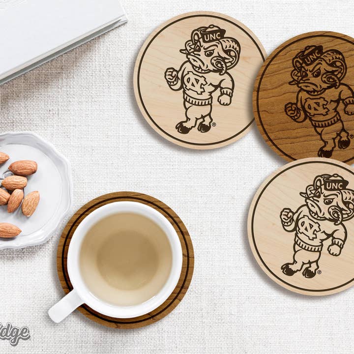 LazerEdge - Wholesale Coasters - University of North Carolina Chapel Hill Strutting Ramses Coaster – Crafted from Cherry or Maple Wood – UNC Tarheels2