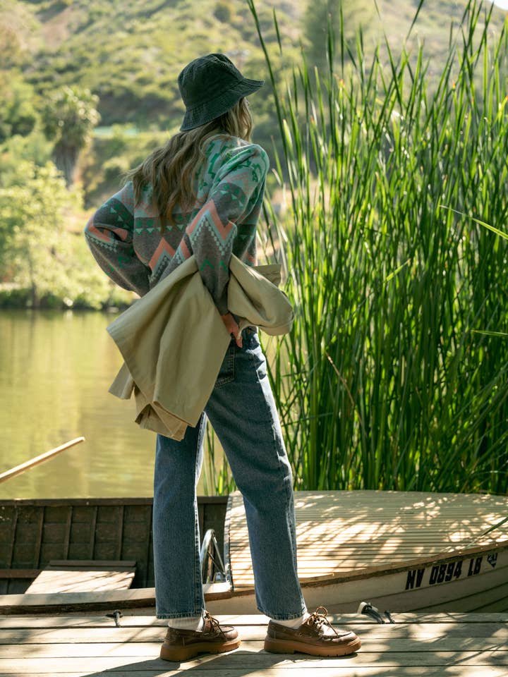 Burgundy Multi GEOMETRIC KNIT MOCK NECK HALF ZIP PULLOVER SWEATER MSW10885 for wholesale on Faire28