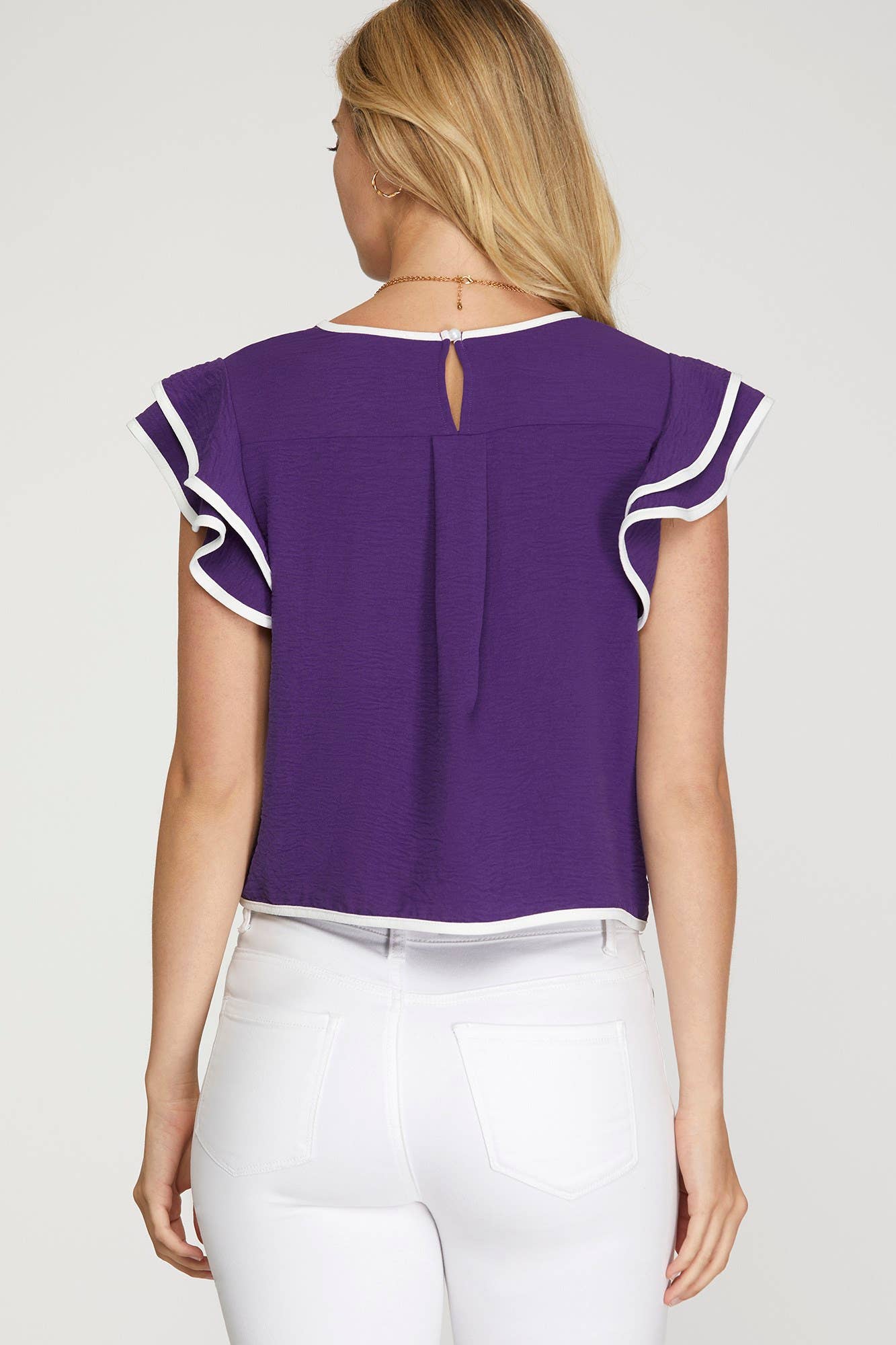 Vanilla Monkey - Wholesale Blouse - Women's - Game Day Ruffle Sleeve Contrast Piping Top6