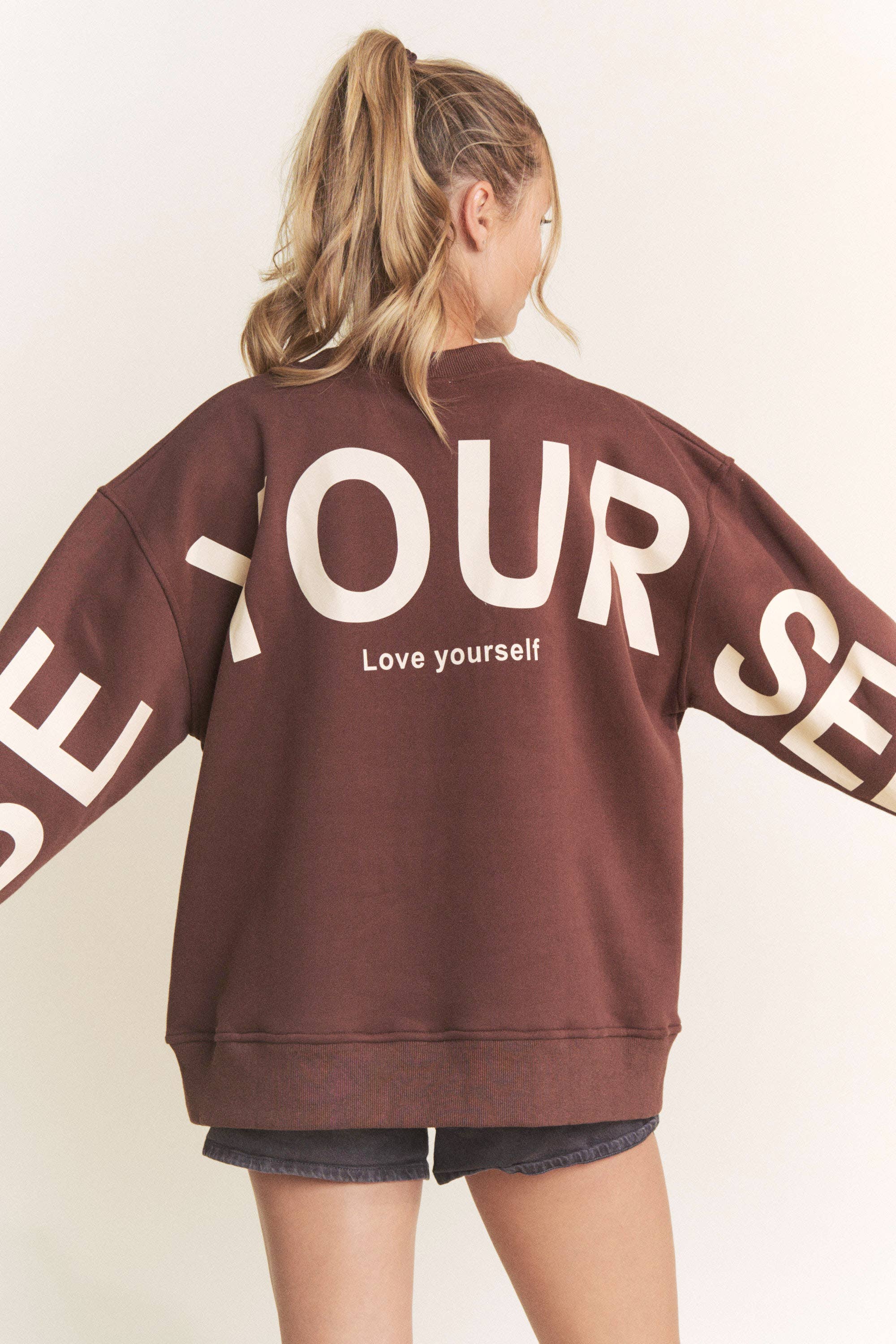JADE BY JANE - Wholesale Graphic Sweatshirt - Women's - Be Yourself Love Yourself Printed Oversized Sweatshirt1