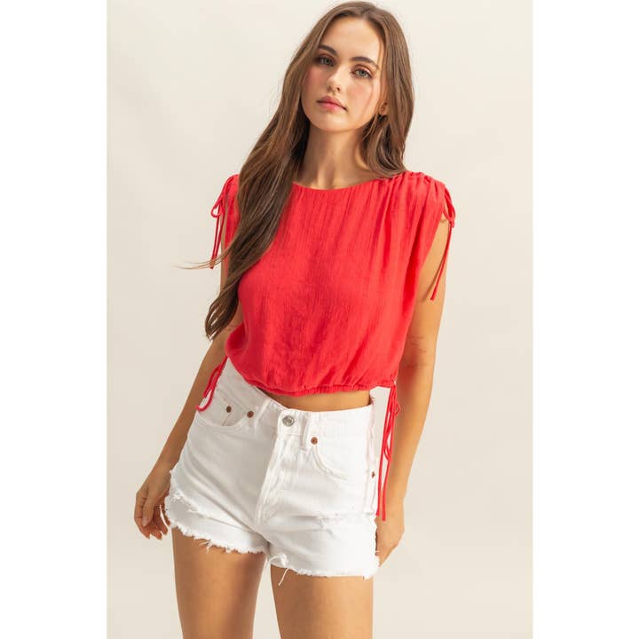 HYFVE - Wholesale Blouse - Women's - HF25A654-Sleeveless Tie Detail Bubble Hem Top