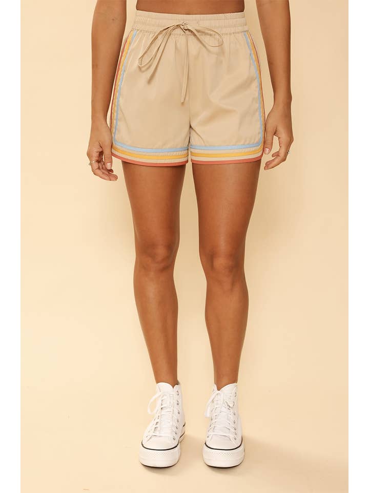 Cream multi Retro striped shorts for wholesale on Faire