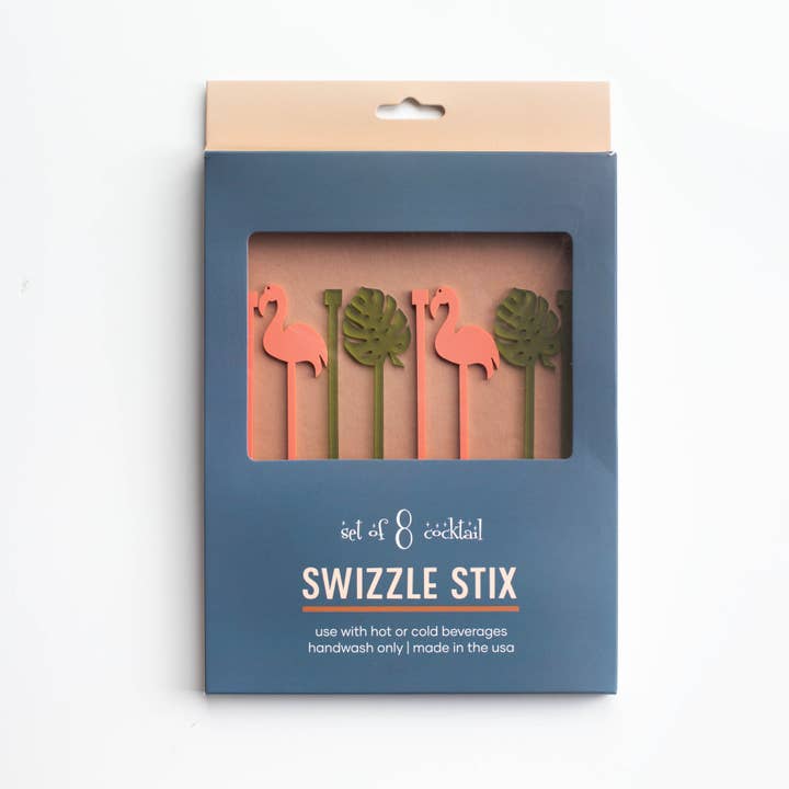Mod Lounge Paper Company - Wholesale Drink Stirrer - Flamingo and Palm Beverage Mixing Swizzle Stir Sticks