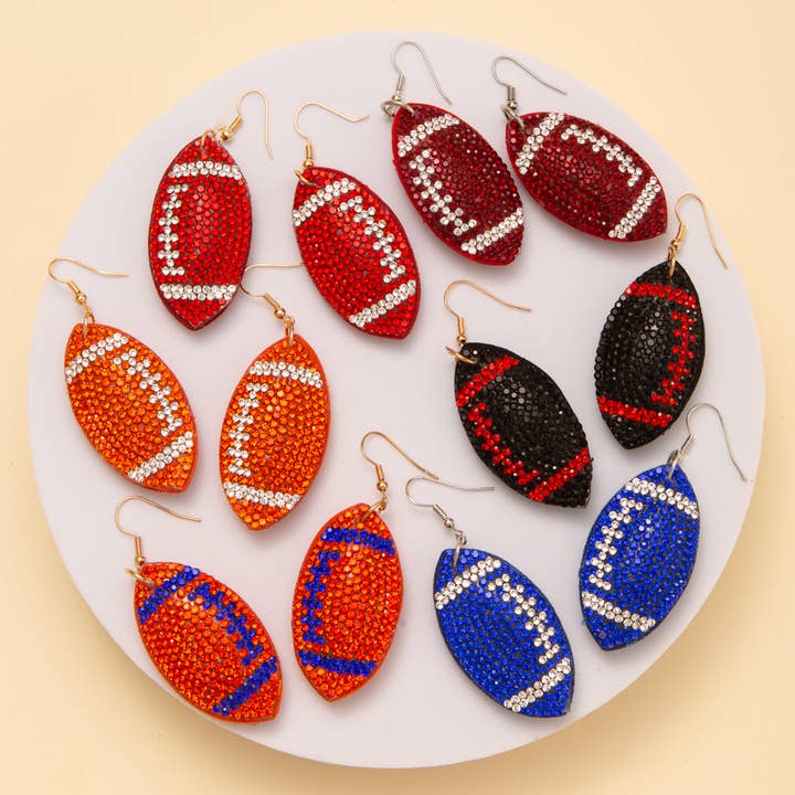 Two-Tone Rhinestone Pave Football Dangle Earrings for wholesale by SP Sophia Collection