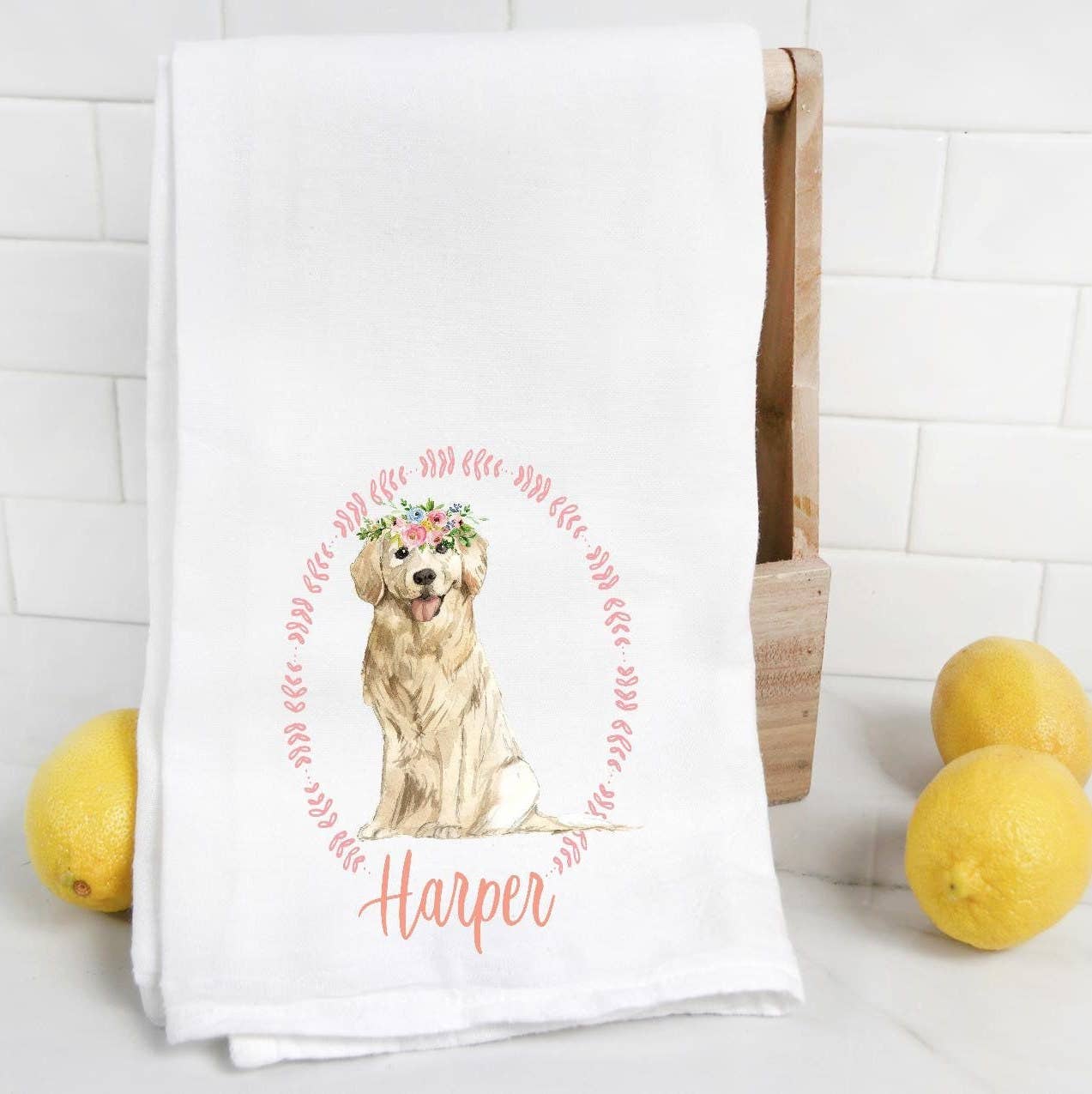 The Preppy Pineapple Home - Wholesale Tea Towel - Custom Golden Retriever Tea Towel2