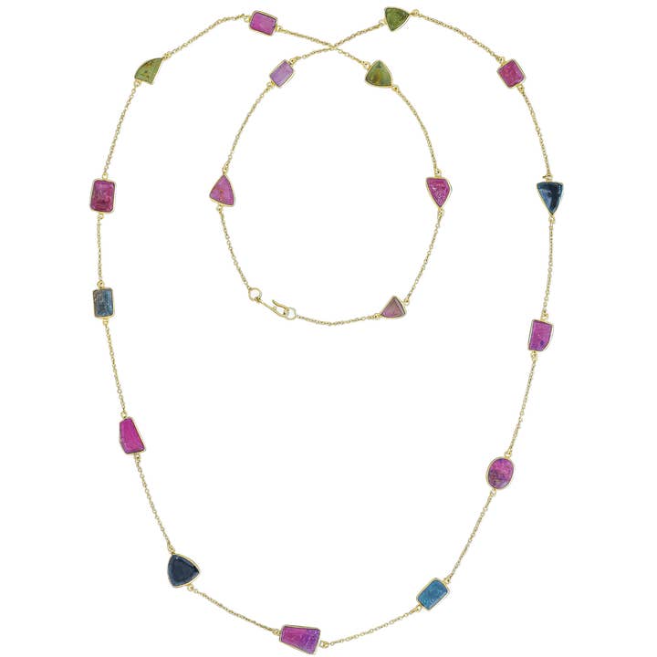 Lange Halskette mit mehrfarbigen Turmalin-Edelsteinen für den Großhandel von POMEGRANATE