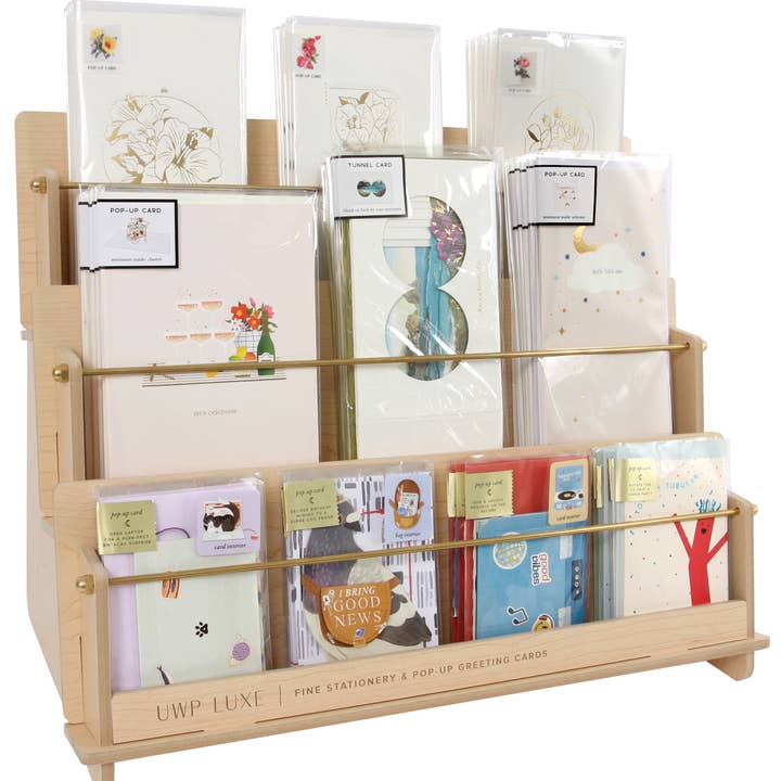 Countertop Wood & Brass Card Display- Empty Display for wholesale by UWP Luxe