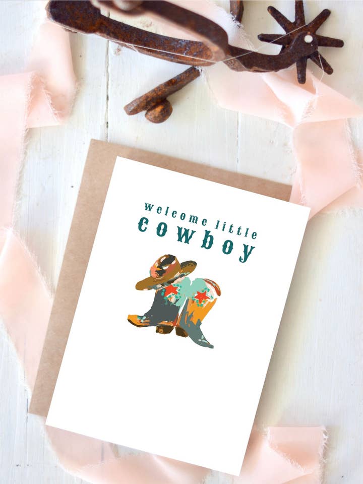 Western Baby Boy Cowboy Baby Shower Card for wholesale by Tirzah Lane Art