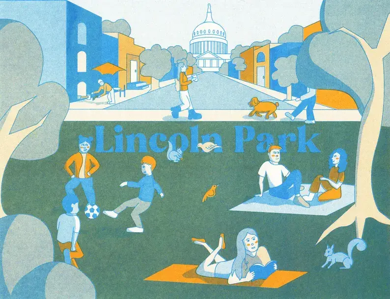 By Danielle Witten - Wholesale Art Print - Lincoln Park Risograph Art Print (Washington, D.C. Parks)1