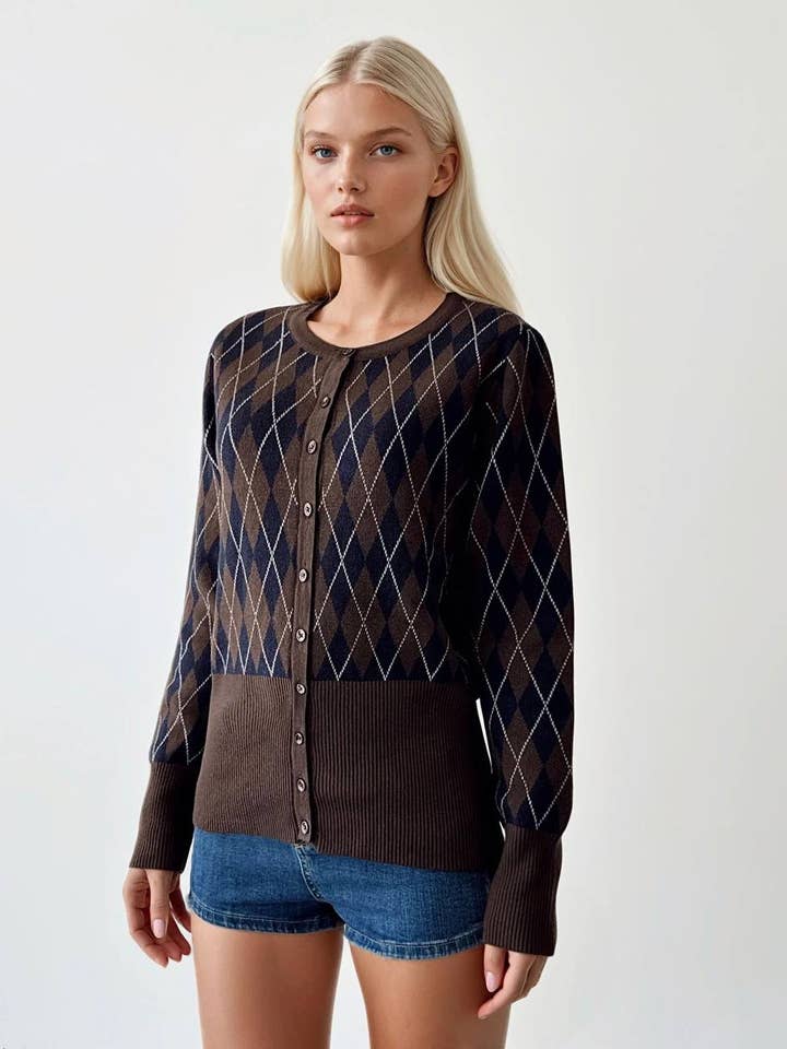 Cardigan à taille cintrée en losanges pour la vente par Anaz