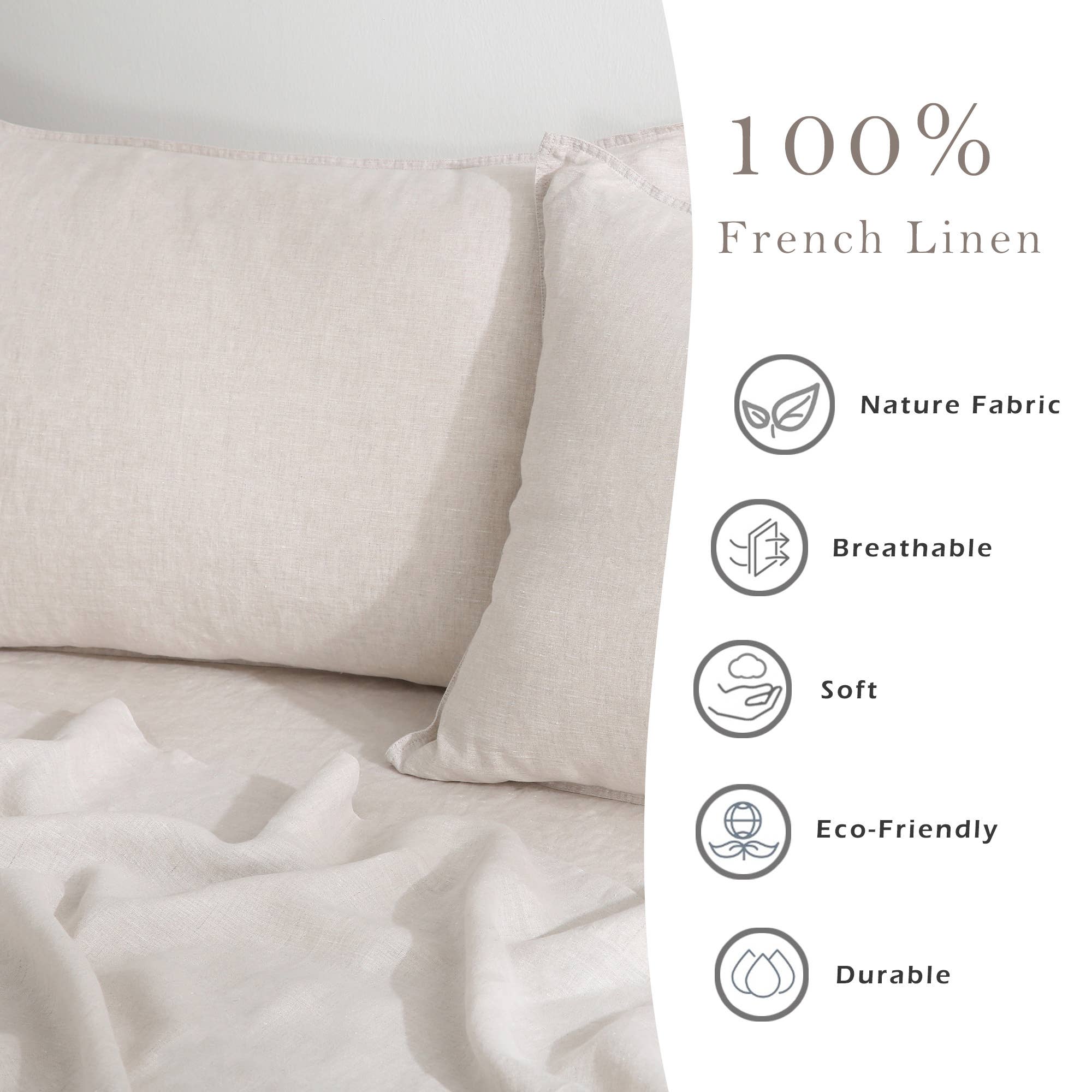 Triton Linen - Wholesale Bedding Pillowcase/Sham - 100% Pure French Linen Pillowcase Set (Set of 2) - Natural2