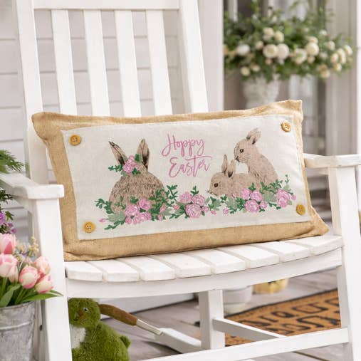 PANNEAU SEULEMENT : Printemps ; Fleurs ; Joyeuses Pâques, LAPIN FLORAL pour la vente par PillowPanels