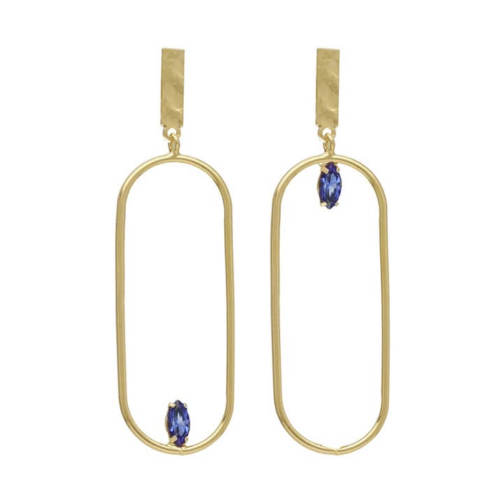 Lange øreringe Etnia tekstur oval blå krystal i sølv for engroshandel hos Victoria Cruz