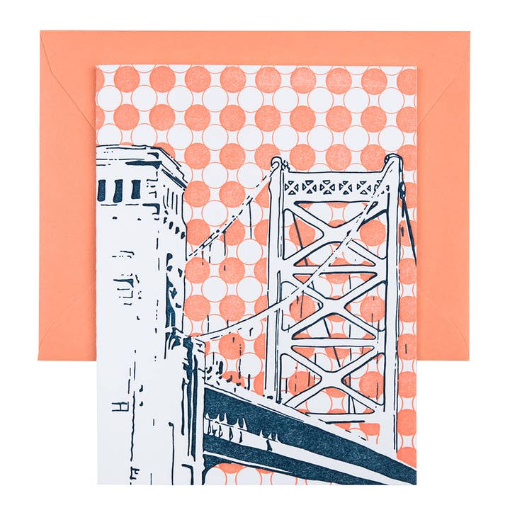 Philadelphia Pennsylvania | Benjamin Franklin Bridge-kaart voor wholesale door Tiny Dog Press