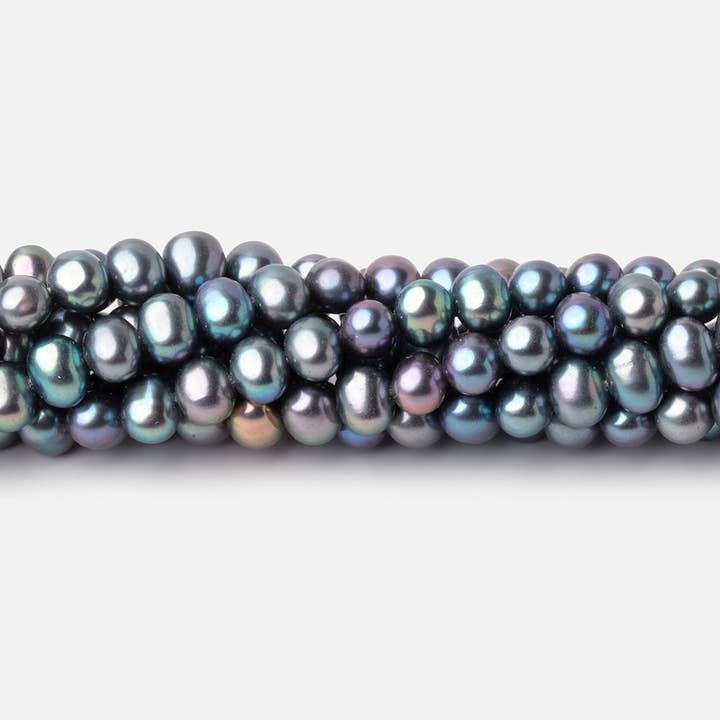 Beads of Cambay - Wholesale Beads - 6mm Teal Peacock Off Round Freshwater Pearls 16 inch 85 Beads