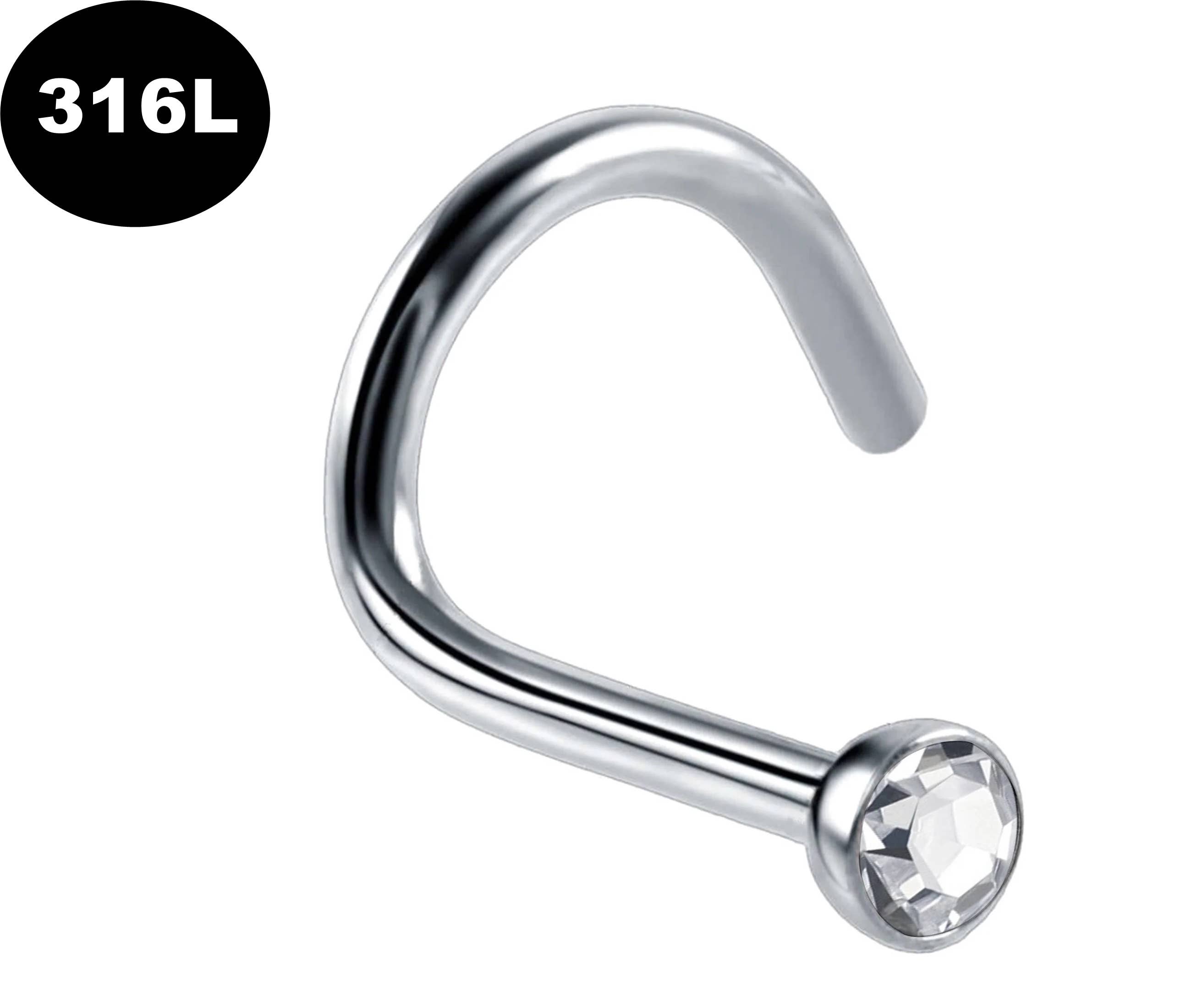 Crystal Clear Nose Screw Stud with Nose Ring And Chain-316L for wholesale on Faire5