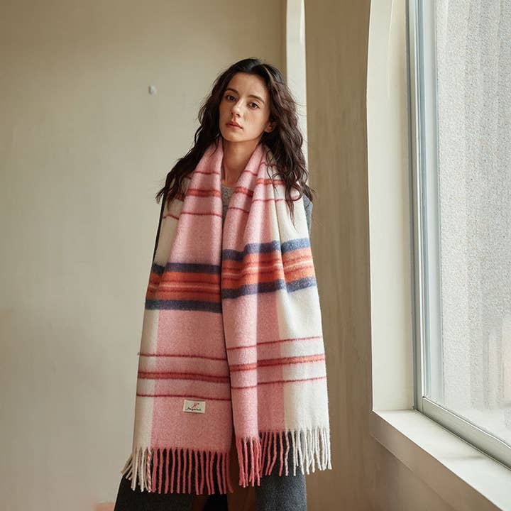 ACCITY - Wholesale Scarf - Women's - Blue Plaid Faux Cashmere Scarf – Winter Warm_CWASC233710