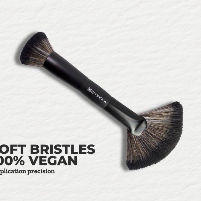 Duo Fan Brush for wholesale by EMANI VEGAN COSMETICS