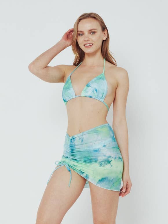 Triangle top, bikini, Mesh skirt 3pcs set-B2707-GREEN SUMMER for wholesale by MARINA WEST SWIM
