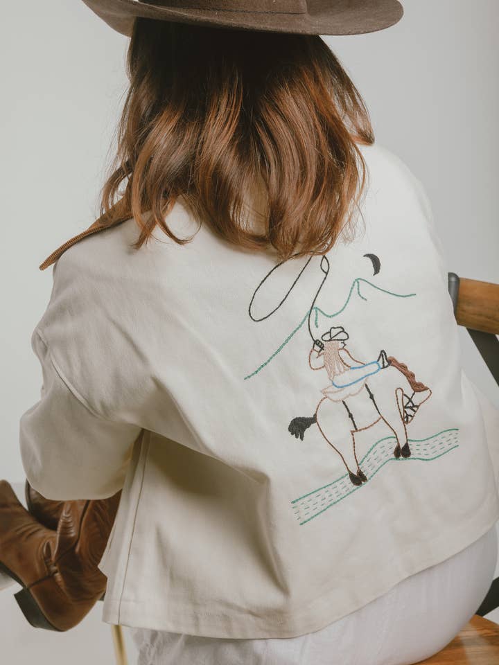 Cropped Barn Jacket - Embroidered Cowboy for wholesale by The Adorn Co.