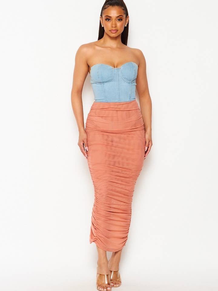 Maxikleid aus Denim aus Netzstoff für den Großhandel von Boswell