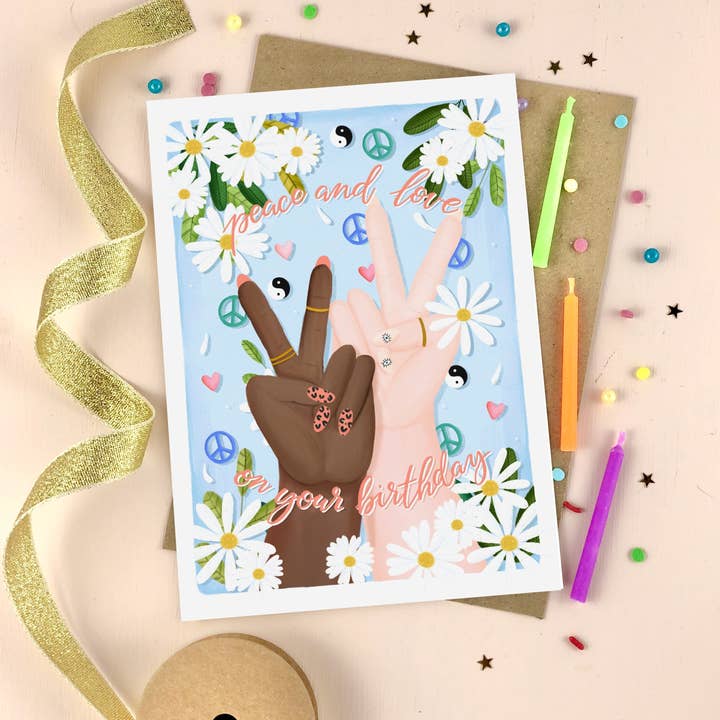The Little Posy Print Company - Wholesale Birthday Card - Peace & Love Birthday Card1