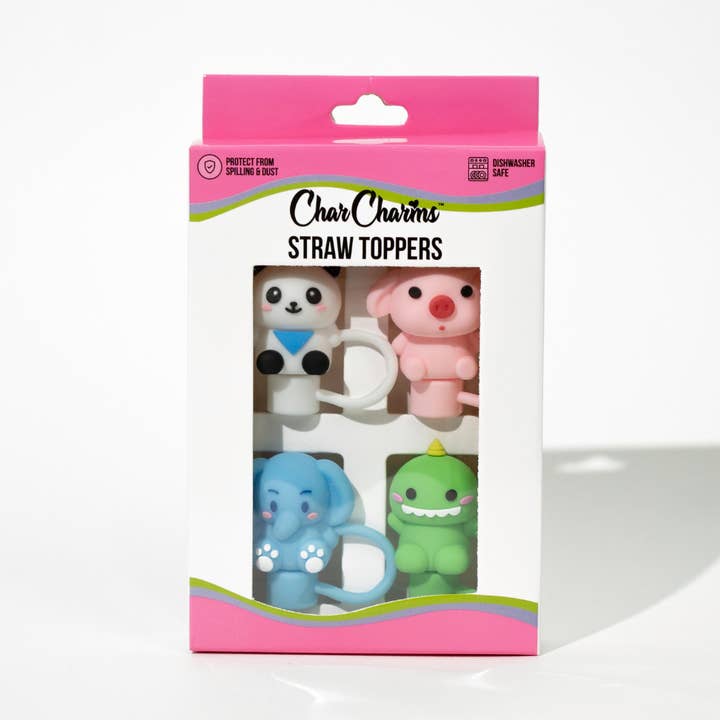 Dino & Pals Straw Toppers (4 PK) for wholesale by CharCharms