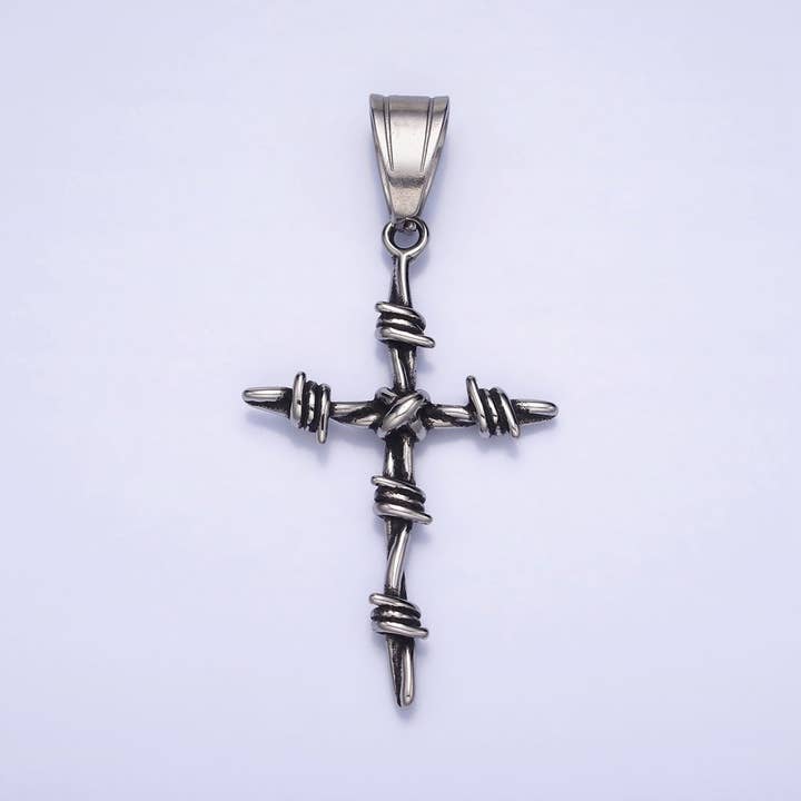 Colgante Religioso Cruz de Alambre de Bobina de Acero Inoxidable Plateado | P1159 para venta al por mayor de Aim Eternal