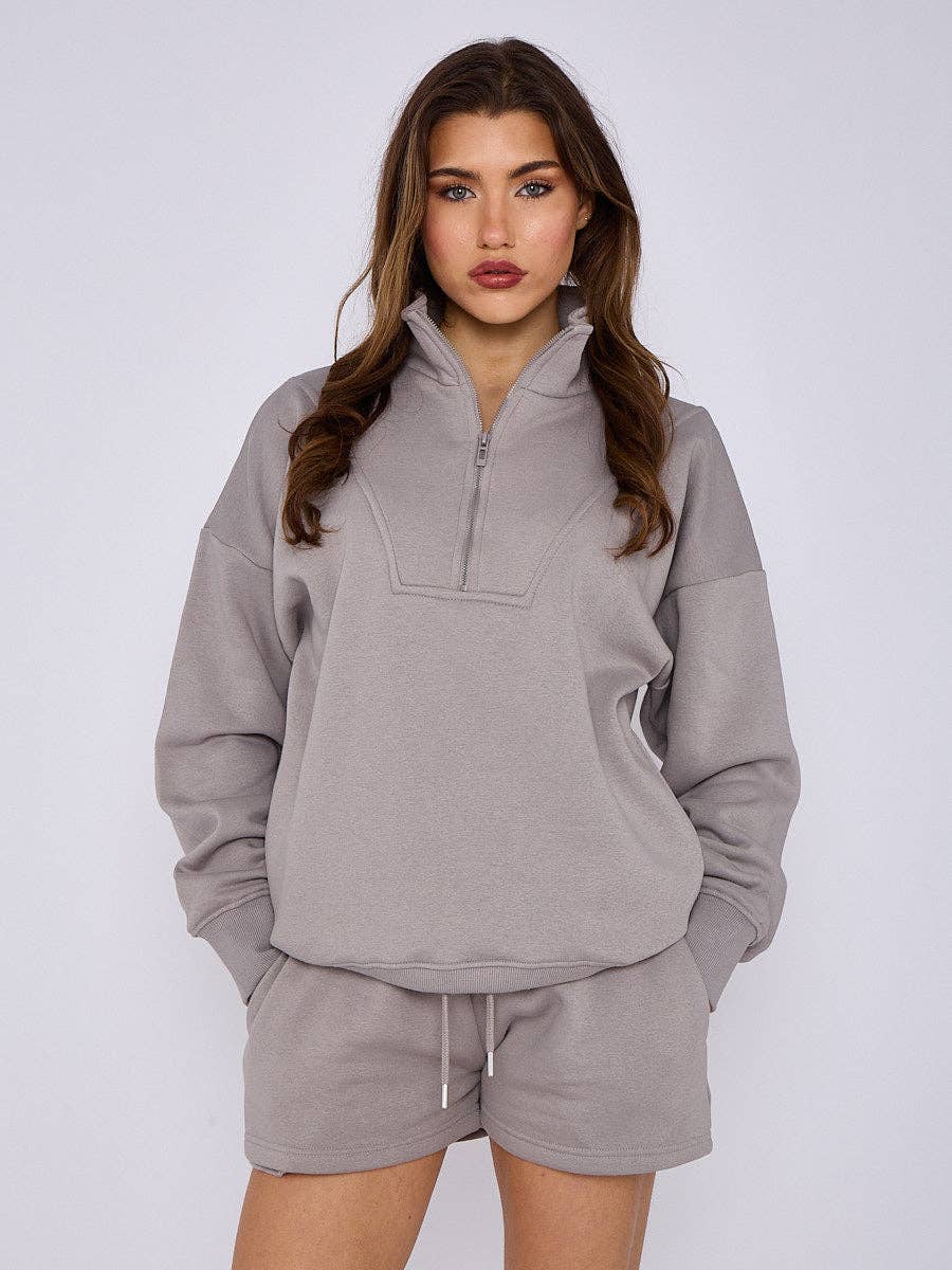 AX Labels - Wholesale Lounge Set - Women's - 1/2 Zip Top & Shorts Fleece Co-ord50