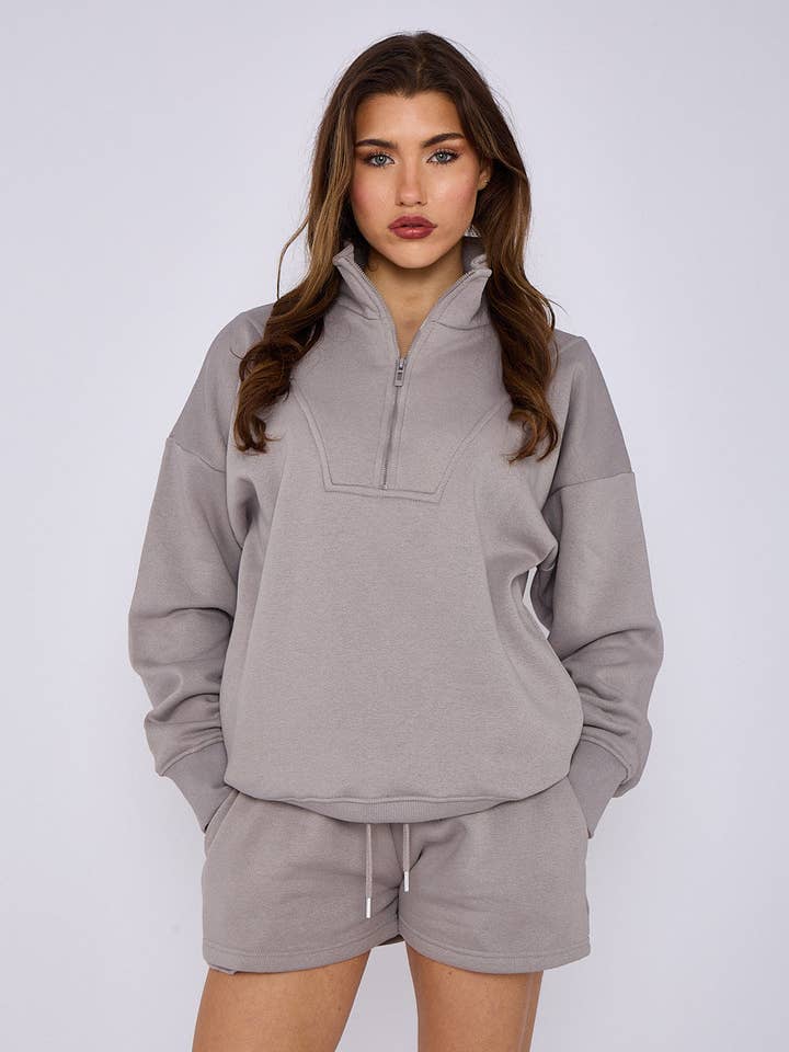 AX Labels - Wholesale Lounge Set - Women's - 1/2 Zip Top & Shorts Fleece Co-ord50