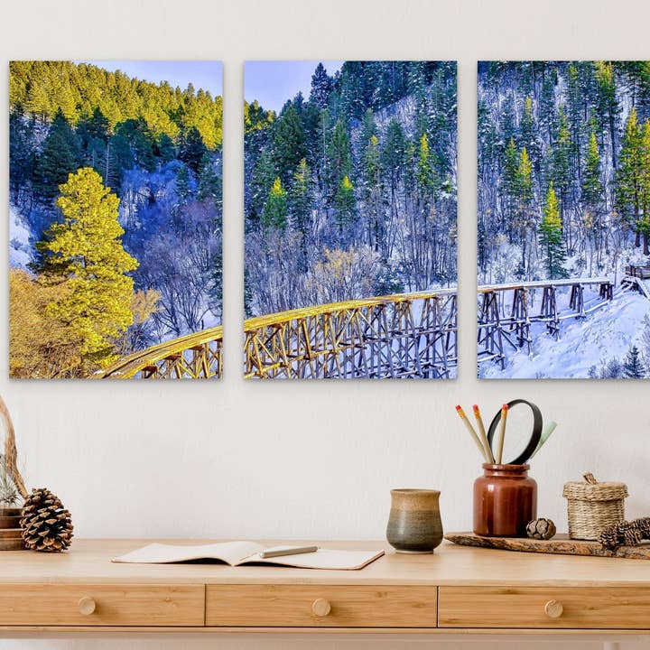 Cloudcroft Train Trestle in Winter, New Mexico Wooden Print Wall Art for wholesale by Wimberley Puzzle Company