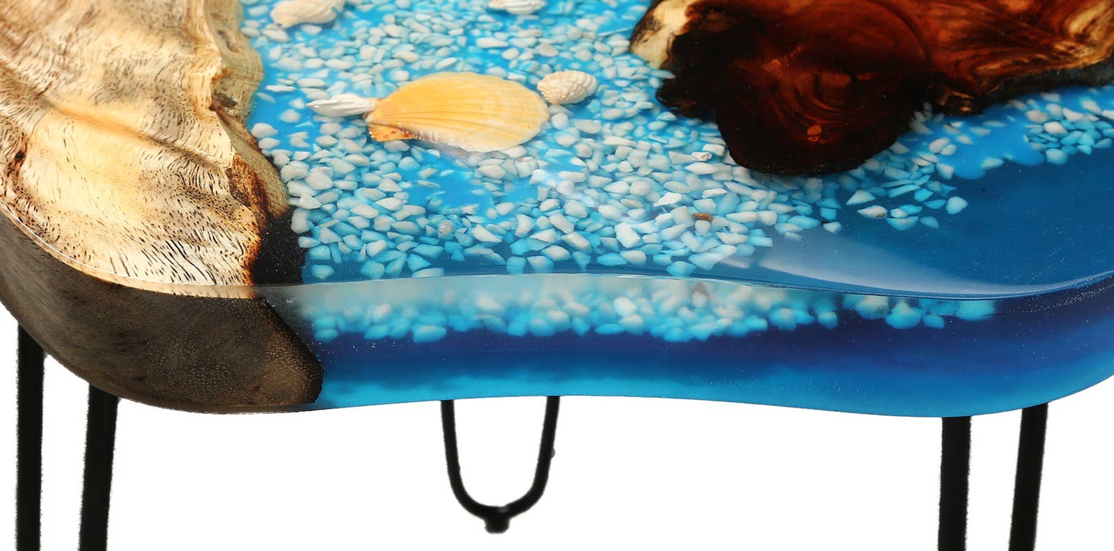 Tuzech Leather – wholesale Sidobord – Bord i naturlig kant med epoxiharts och valnötsträ, 20-tums hairpin-ben9