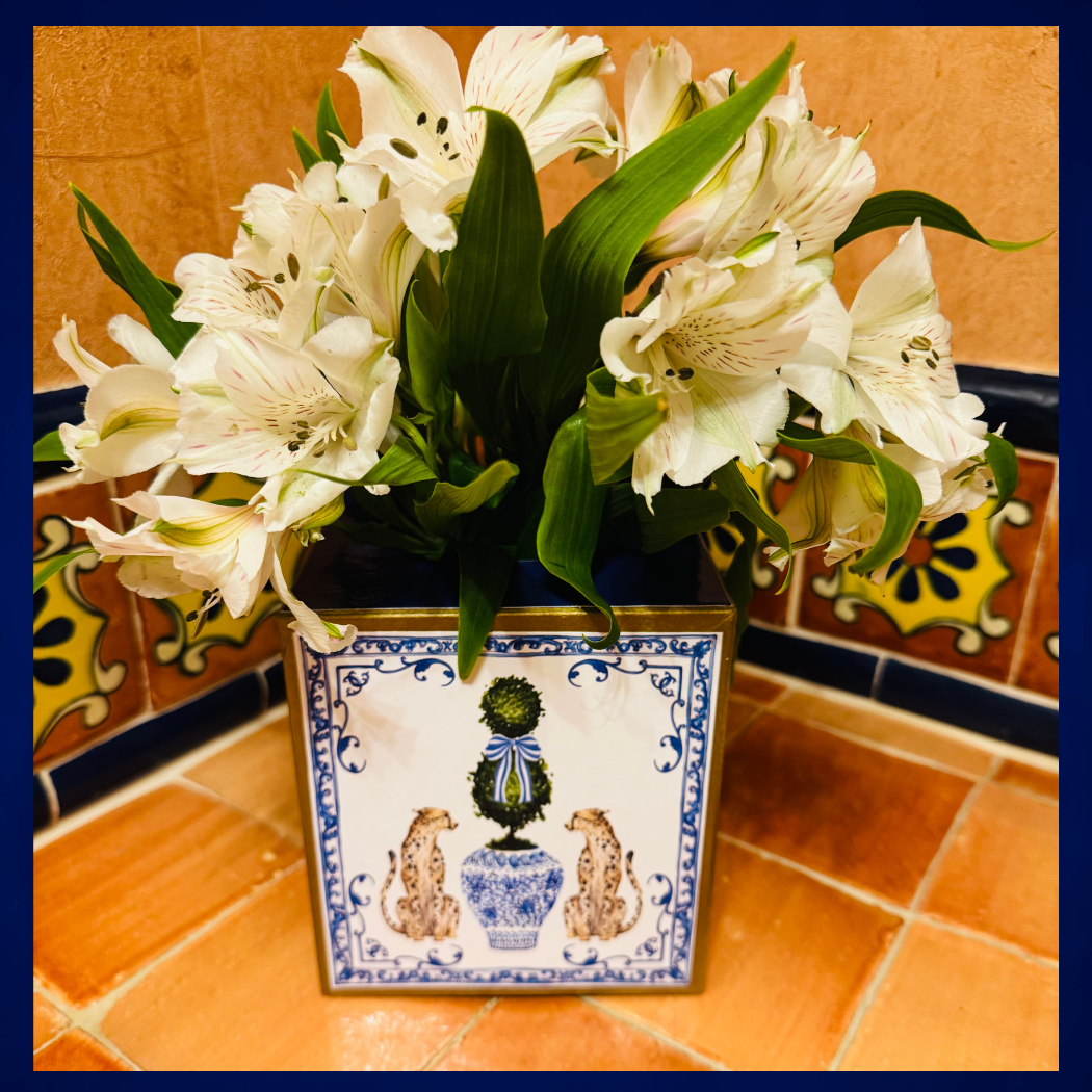 TOPICS IN THE TROPICS - Wholesale Tissue Box - Paper mache Kleenex box with leopards and chinoiserie2