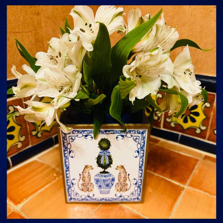 TOPICS IN THE TROPICS - Wholesale Tissue Box - Paper mache Kleenex box with leopards and chinoiserie2