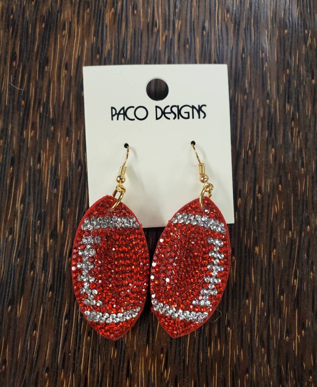 Paco Designs - Wholesale Dangle Earrings - Red Blingy Puffy Football Dangle earrings